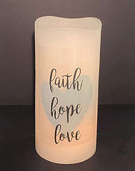 "Faith Hope Love" 4 x 8 Flameless LED Candle