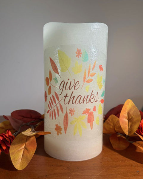 "Give Thanks" 4 X 8 inch LED Flameless Candle with Timer