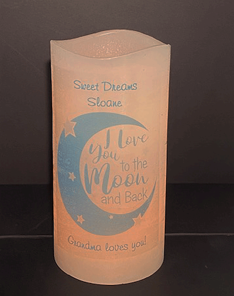 "I Love you to the Moon and Back" Nightlight PERSONALIZED Flameless LED Candle