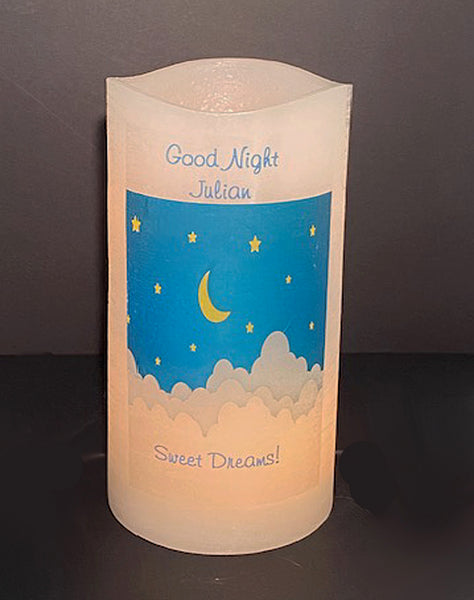 "Moon and Stars" Kid's Room/ Nursery Nightlight PERSONALIZED flameless LED Candle